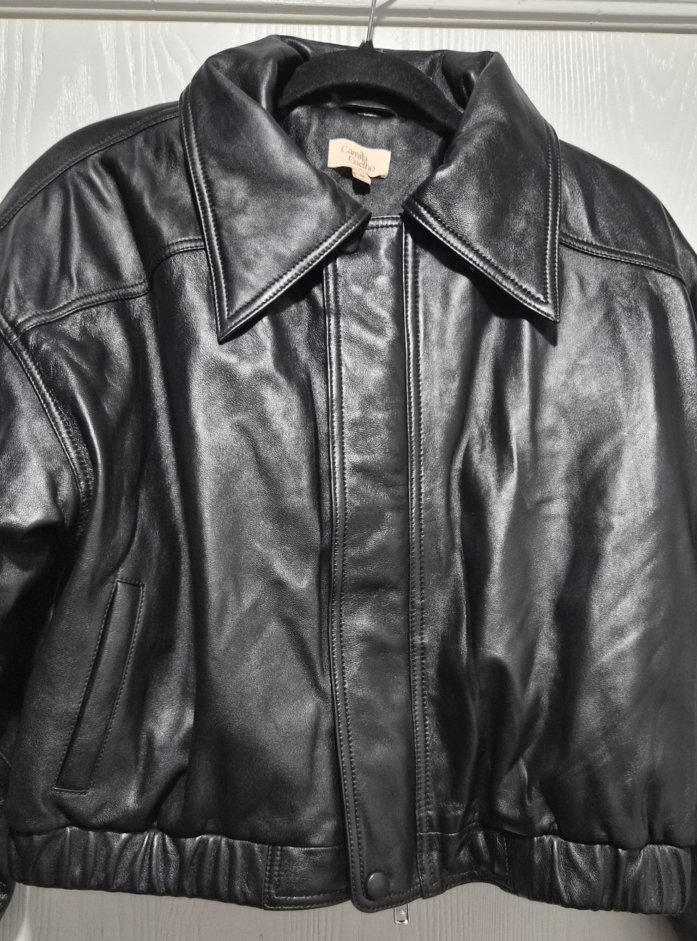Camila Coelho Lamb Leather Black Raven Full Zip Leather Jacket Size M - Picture 4 of 12